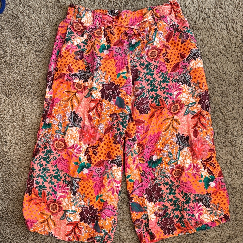 LOFT Linen Floral Palazzo Pants in Orange and Pink Sz XL 🪸